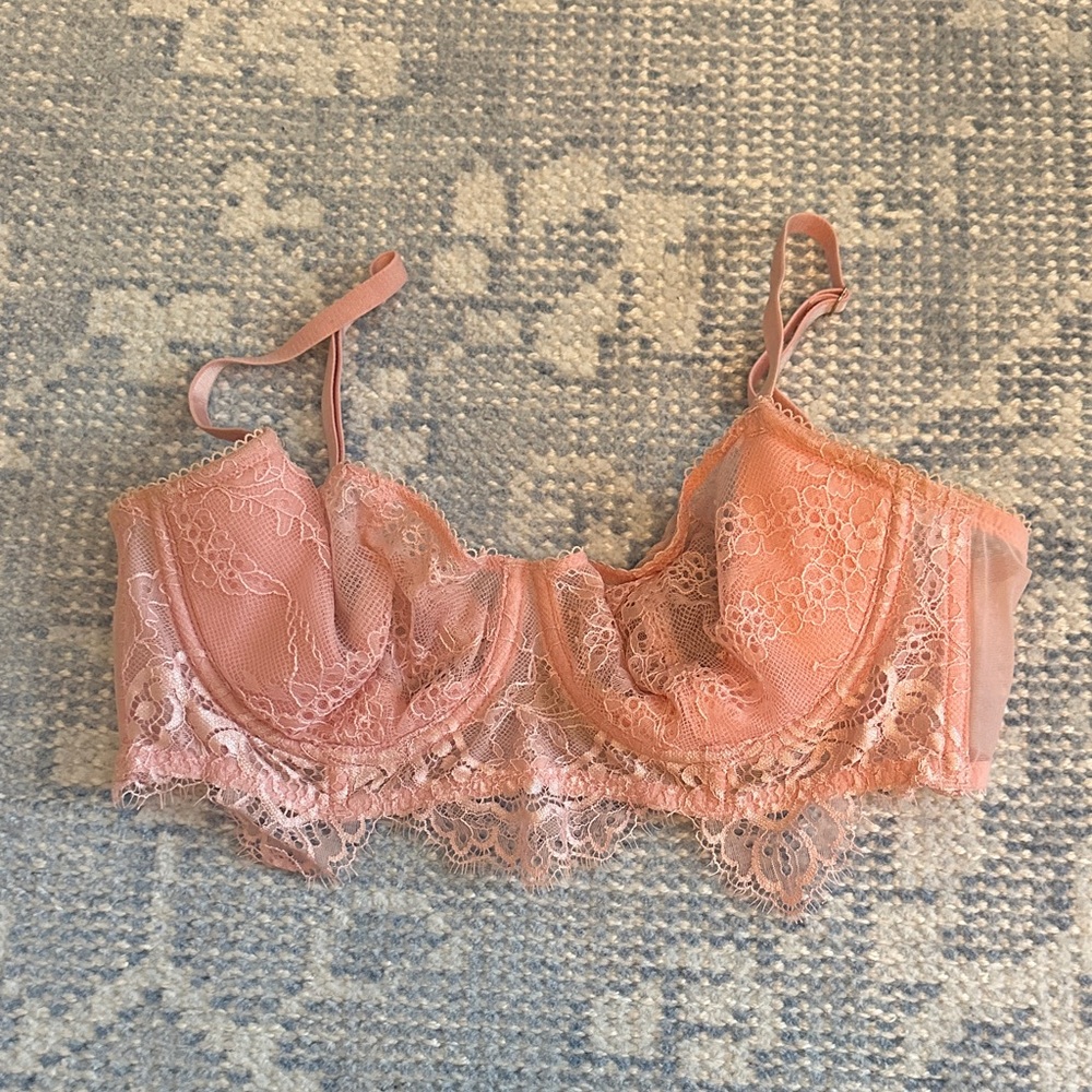 Pink lace balconette bra